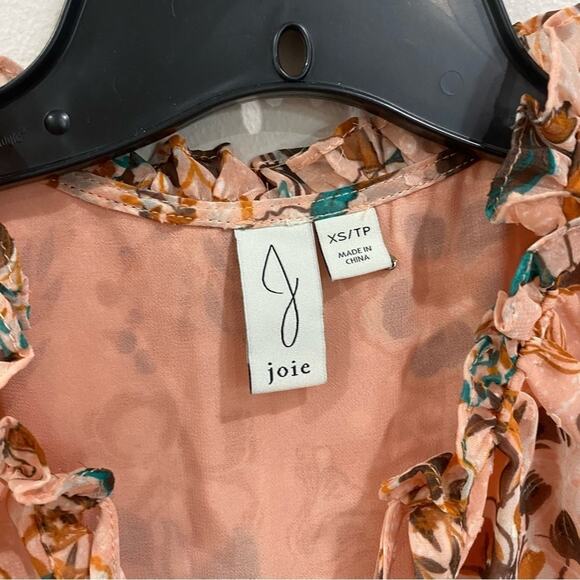Joie Boho Floral Ruffle V-Neck Peasant Sleeve Chiffon Blouse Top Sz S - Picture 11 of 12